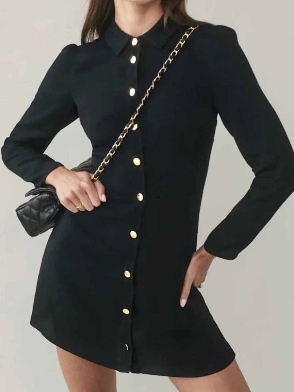 Black Reformation Hugh Dress With Gold Buttons, XS